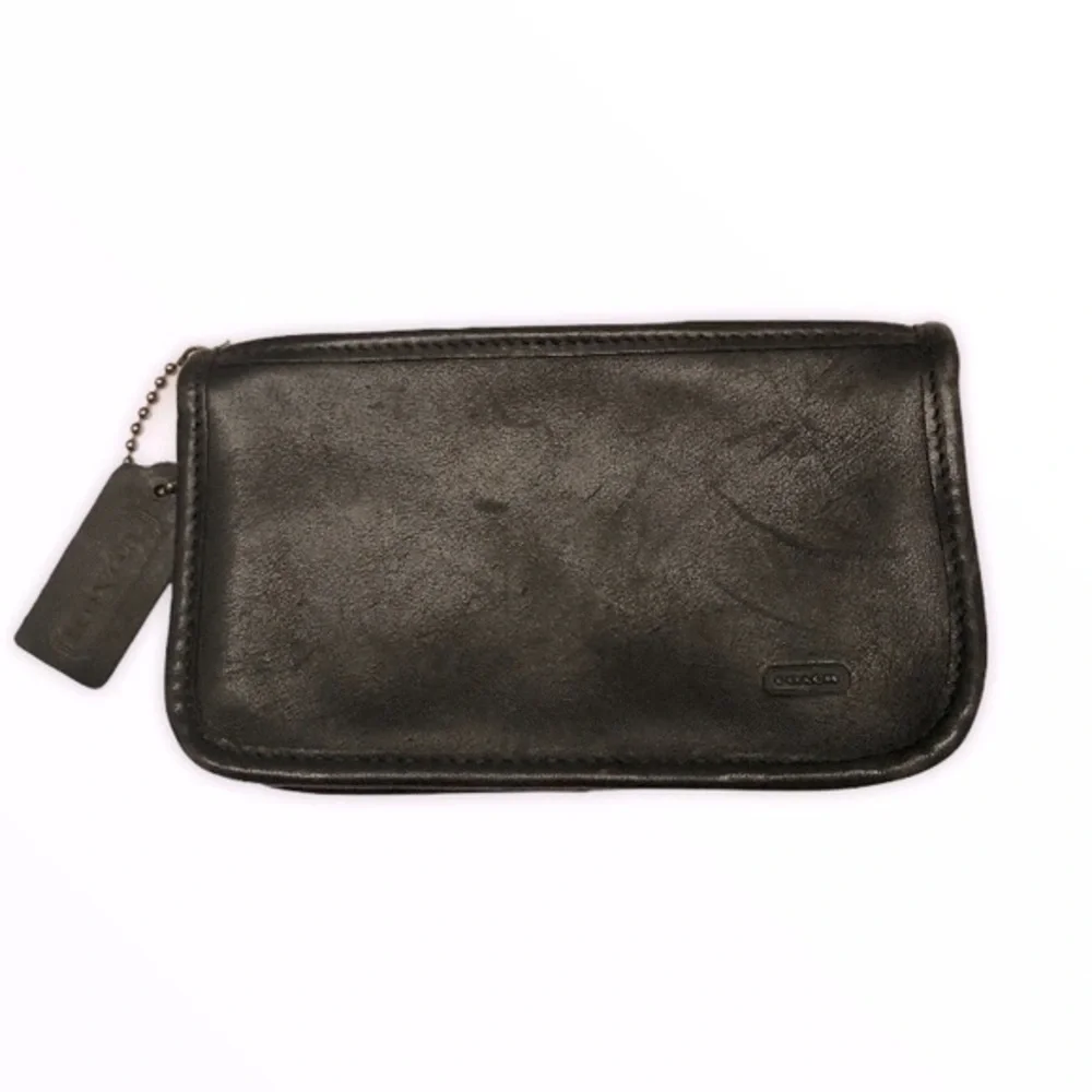 Coach vintage black leather cosmetic bag